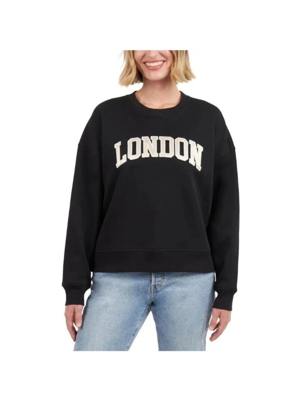 NWT Elle Sport Women's M Black London Sweatshirt Embroidered Logo   B1581